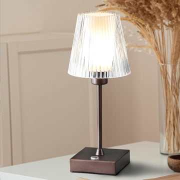 Oscar 12.5" Modern Industrial Rechargeable/Cordless Iron/Acrylic Integrated LED Table Lamp with Ribbed Shade - JONATHAN Y
